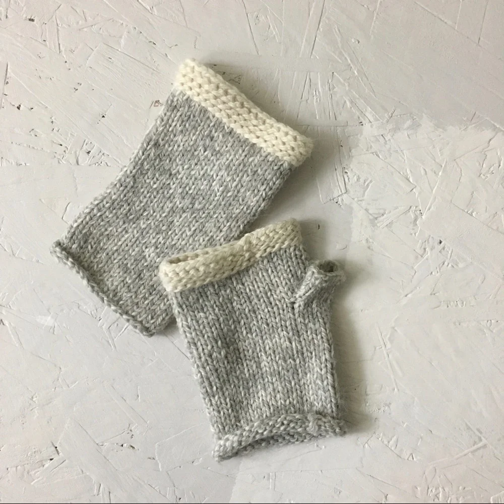 Hand knit 100% Wool Fingerless Gloves Neutral Minimal Design
